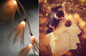 Natural Skeleton Leaf String Lights Married Couple Dancing Among The Foliage