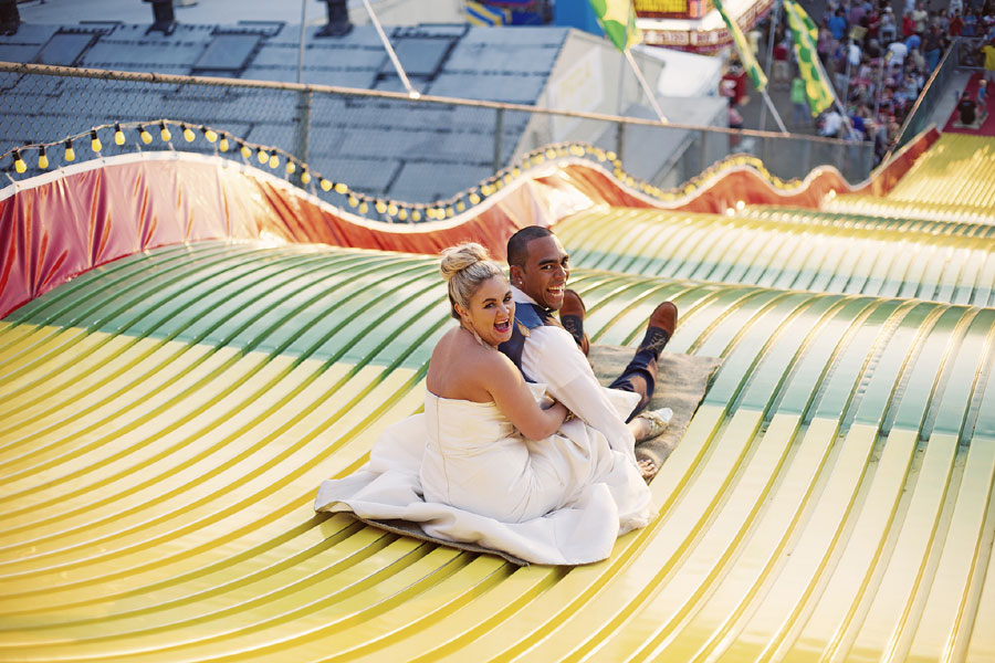 Carnival Infused Trash The Dress Session Complete With Corn dogs & Giant Slides