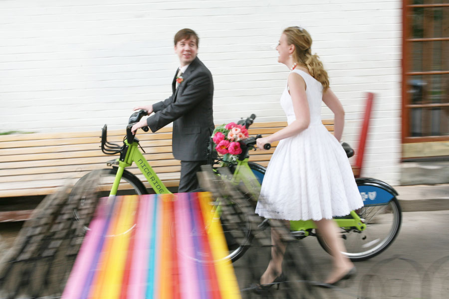 Unique Uptown Eco-Friendly Wedding With Bright Bold Pinks & Bikes