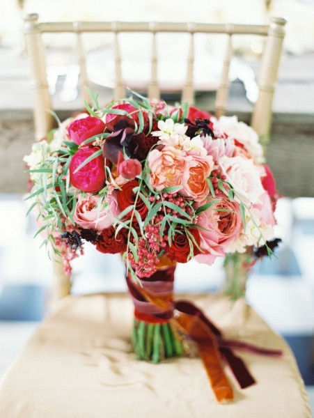 Whimsically Romantic Pink Red Hued Wedding Bouquet by Petalos Eric McVey Photography