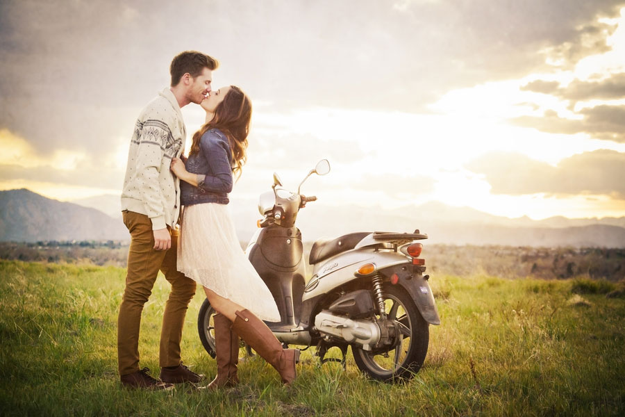 Love At First Sight Street Perform Engagement Session Complete With Getaway Moped & Glitter Fight