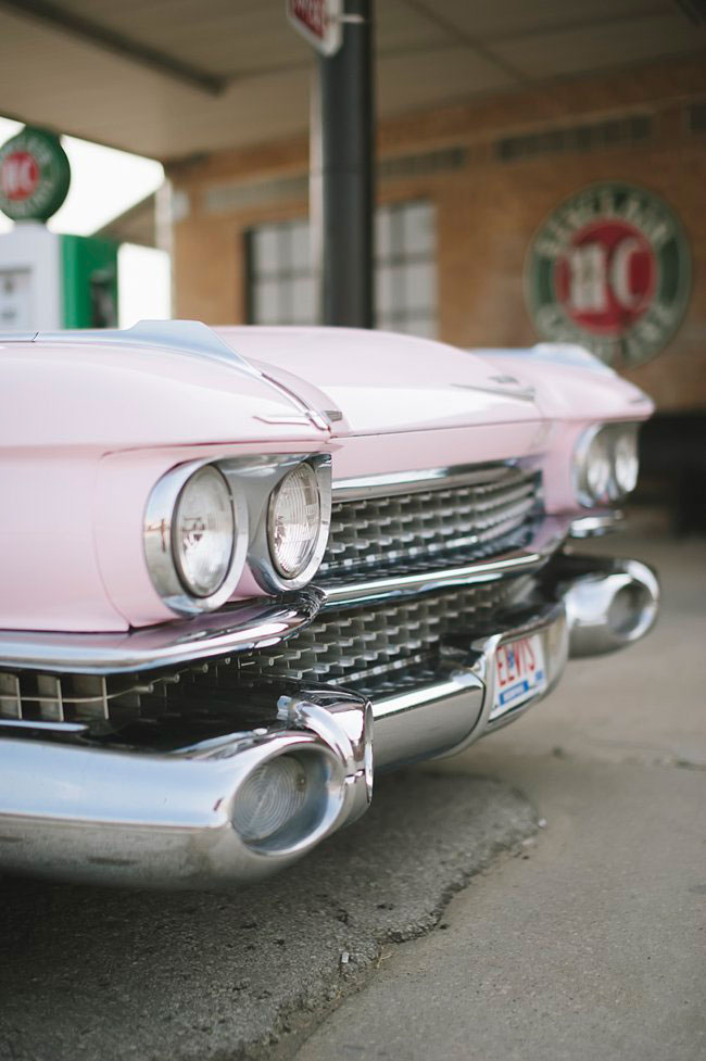 Pink Cadillac Engagement Session With Edgy Retro Flair From Old Gas Stations To Classic Car Graveyards
