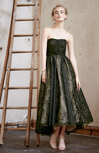 Monique Lhuillier Strapless Tea-Length Tulle Cocktail Dress