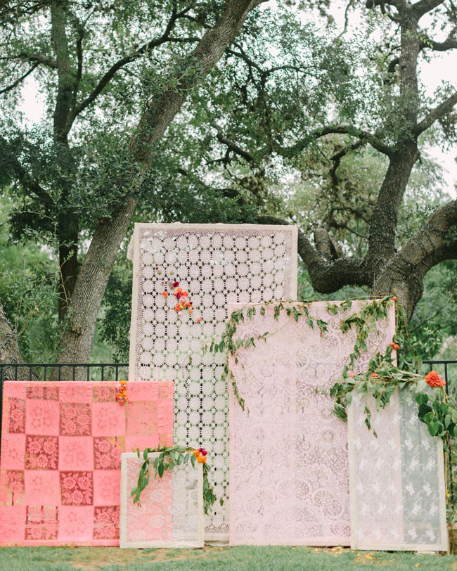 Lace Panel Ceremony Backdrop Mint Photography The Confetti Committee Bricolage Florals via Green Wedding Shoes 1