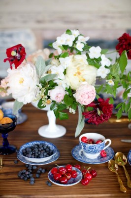 July 4th Red White Blue Rustic Table Setting Berries