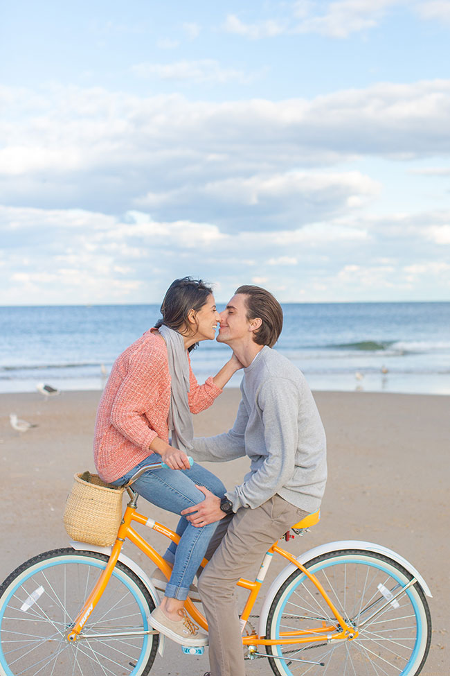 Pastel Summer Hued Cruiser Bicycle Beach Engagement Session In Manasquan